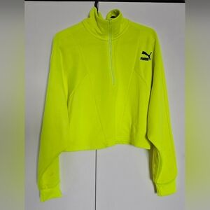Puma Neon Yellow Athletic Half-Zip Crop Top